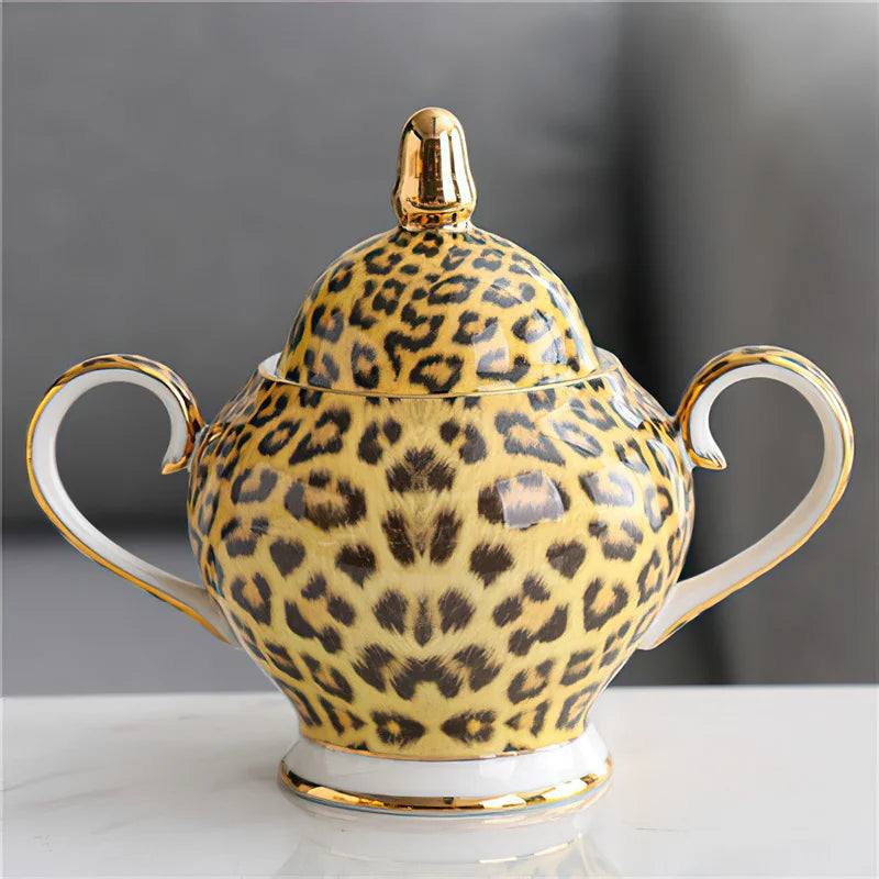 Luxury Leopard Print Bone China Tea Set Items