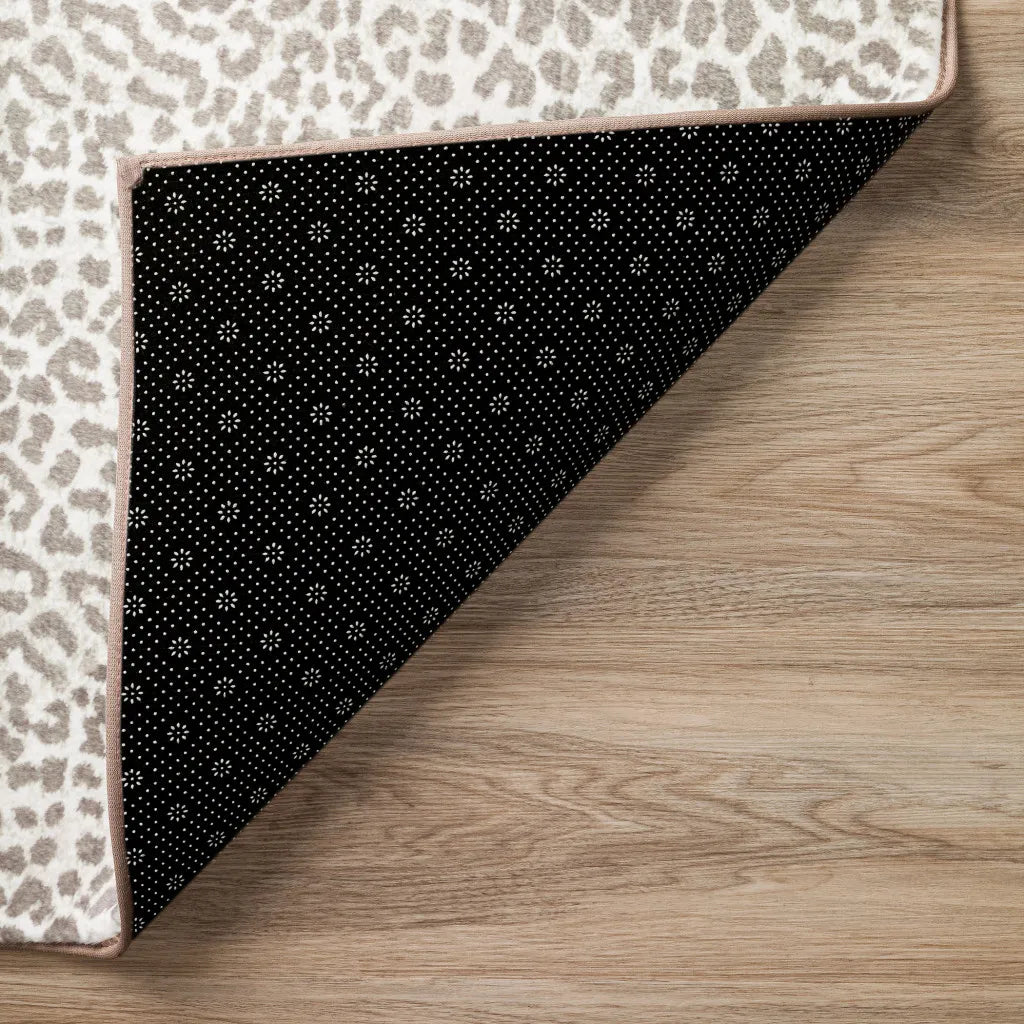 Beige and Cream Leopard Print Runner Rug