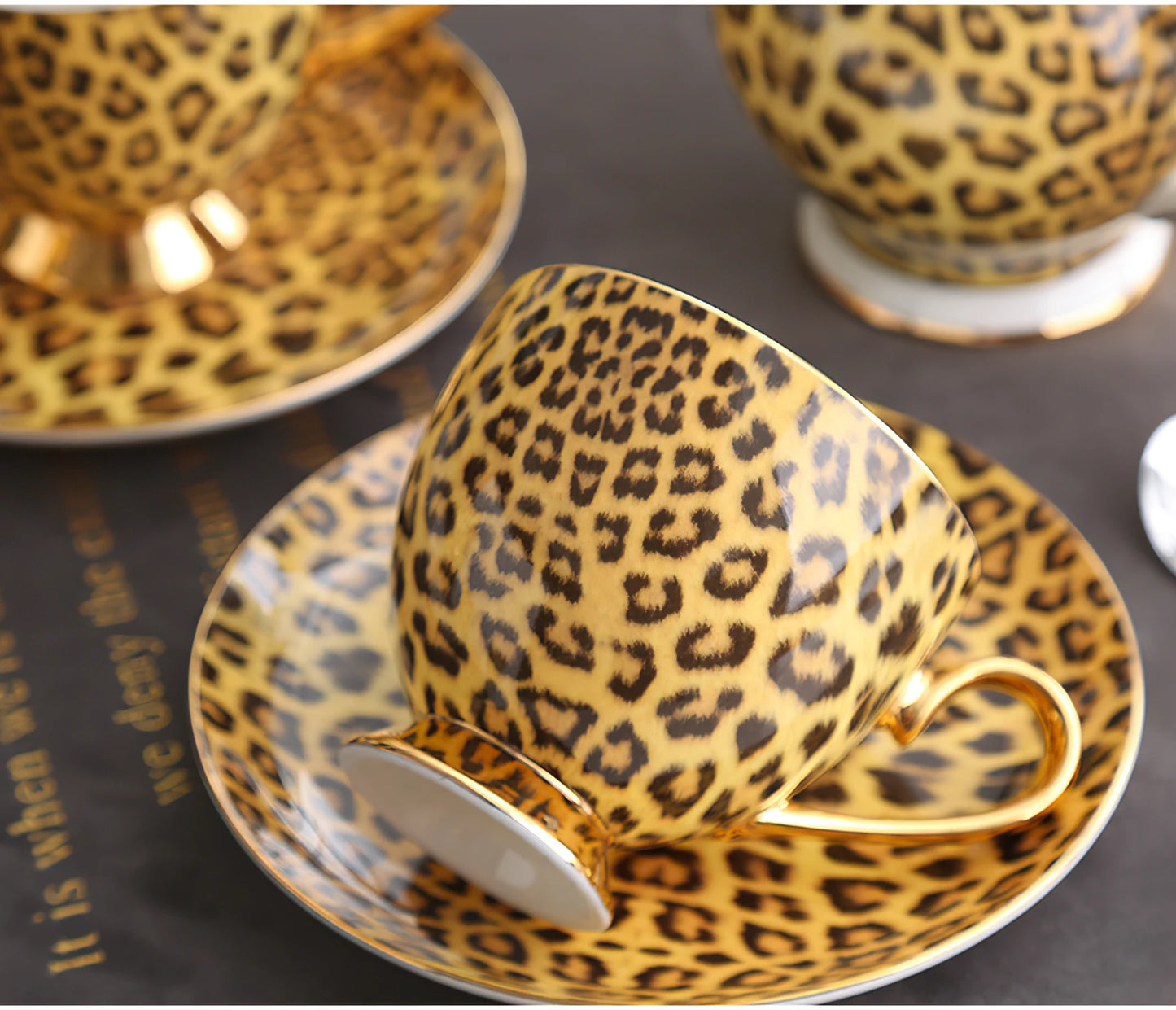 Luxury Leopard Print Bone China Tea Set Items