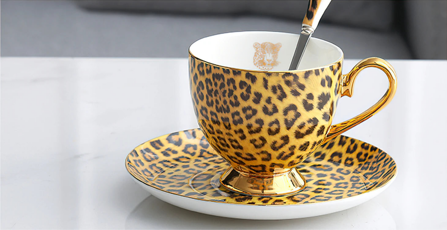 Luxury Leopard Print Bone China Tea Set Items