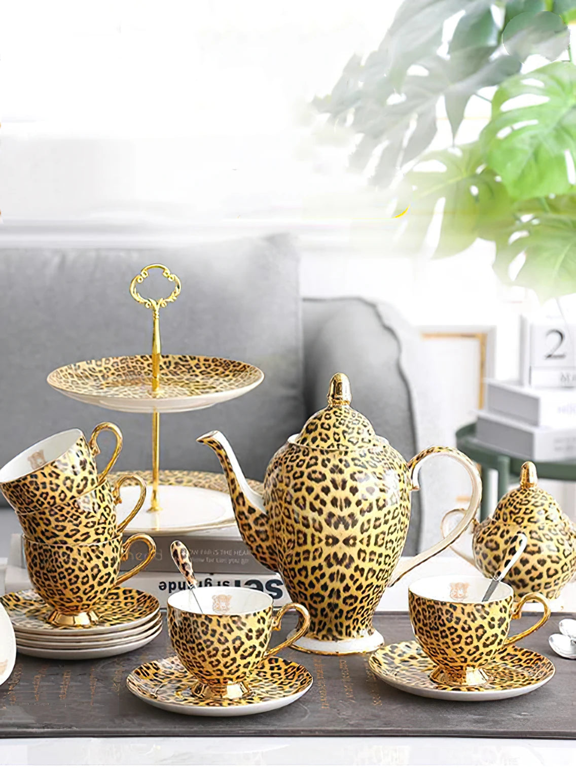 Luxury Leopard Print Bone China Tea Set Items