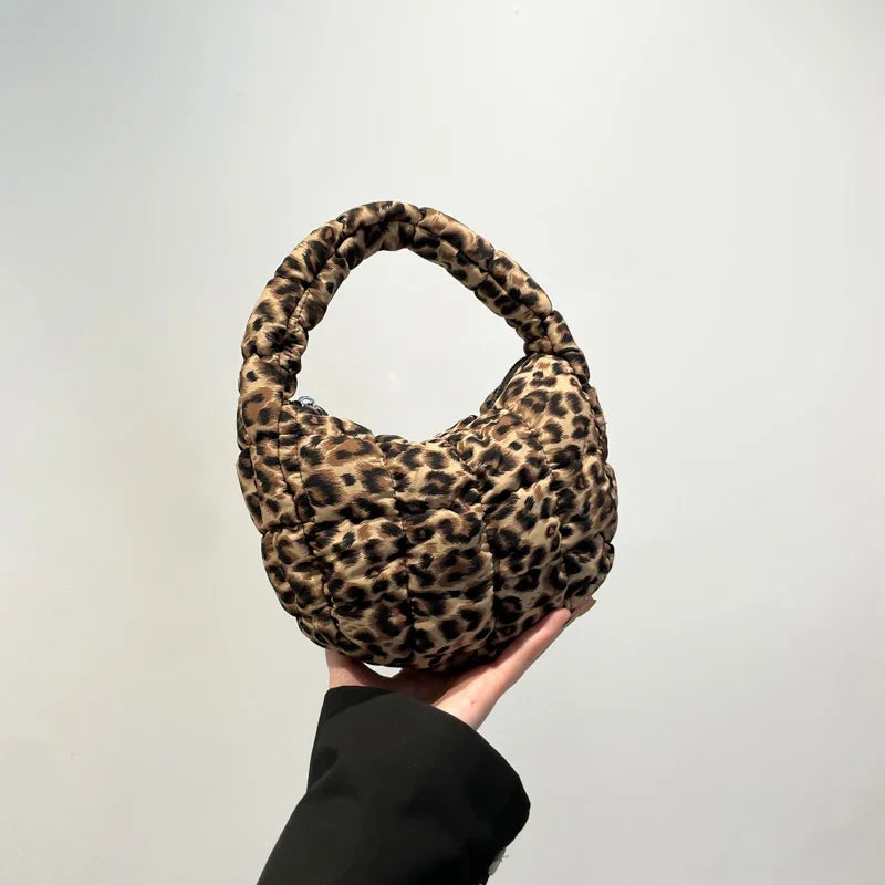 Leopard Print Quilted Padded Bubble Handbag