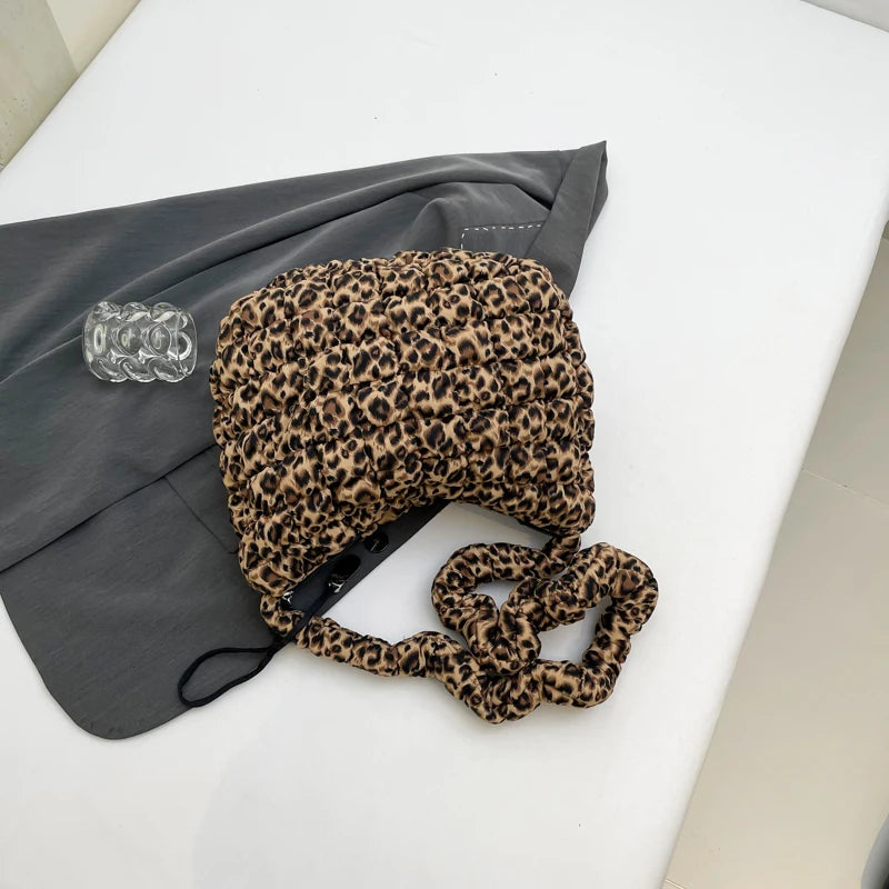 Leopard Print Quilted Padded Bubble Handbag