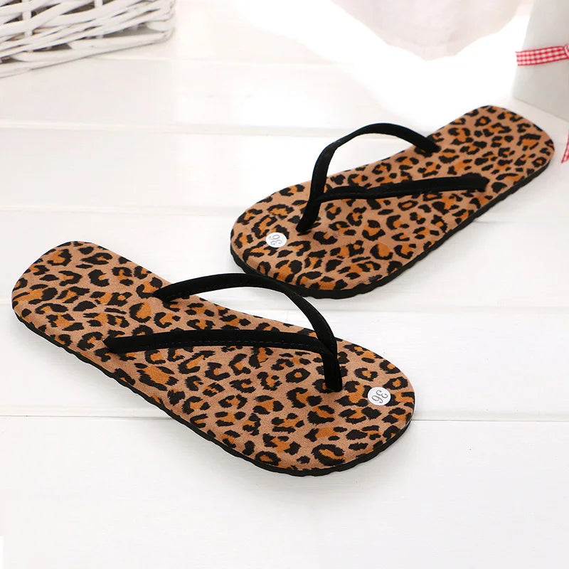 Ladies Leopard Print Flip Flops