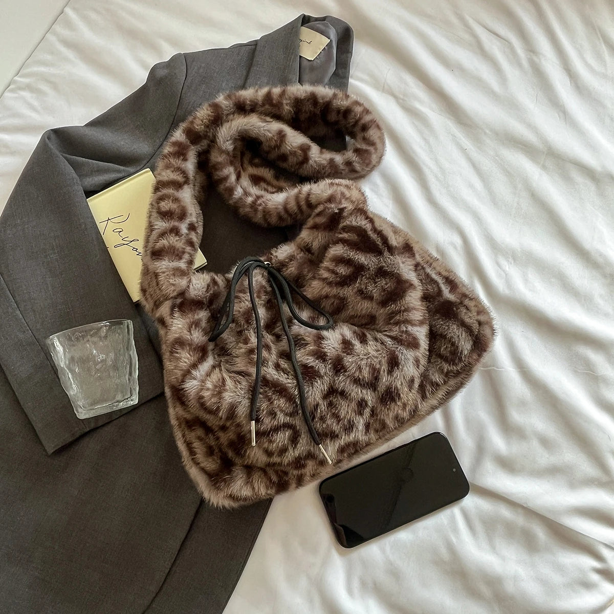 Leopard Print Faux Fur Shoulder Bag