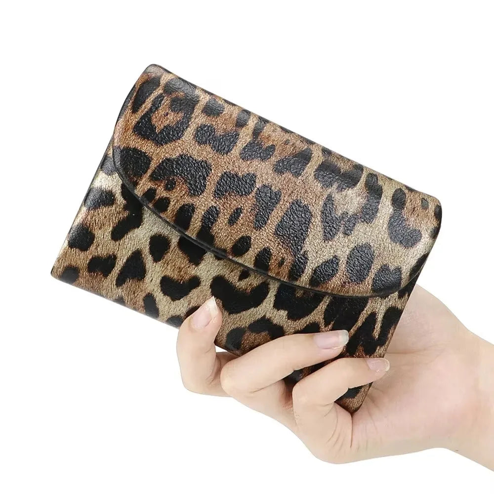 Leopard Print Leather Short Wallet