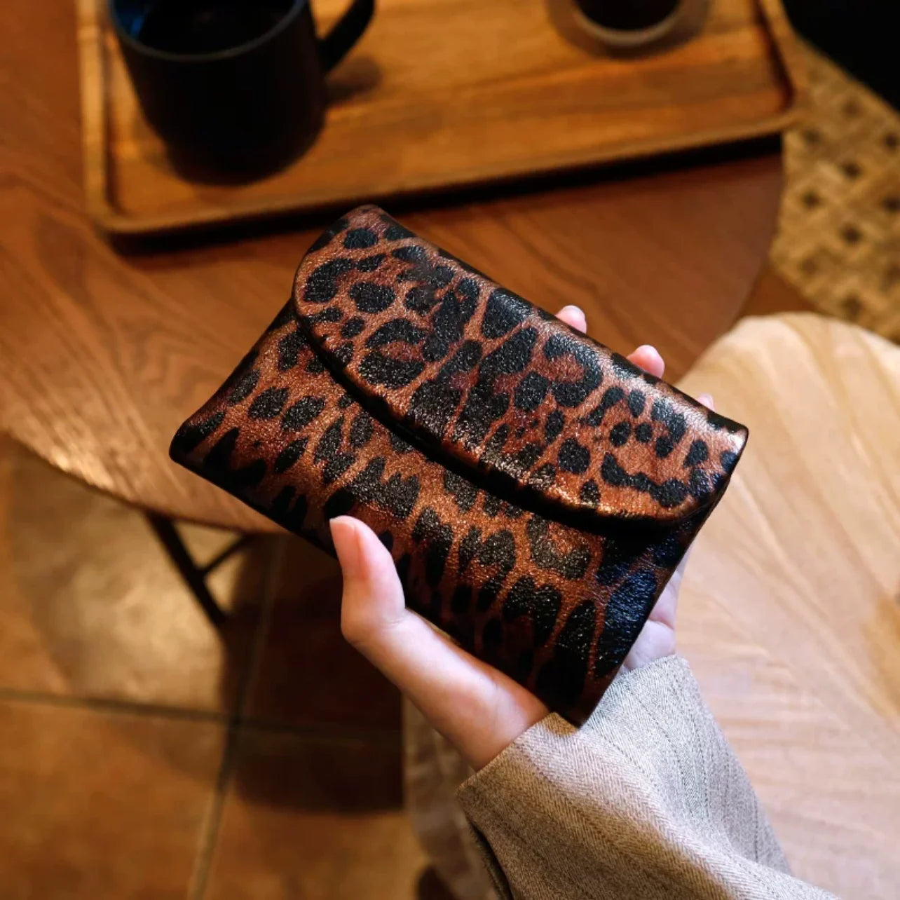 Leopard Print Leather Short Wallet
