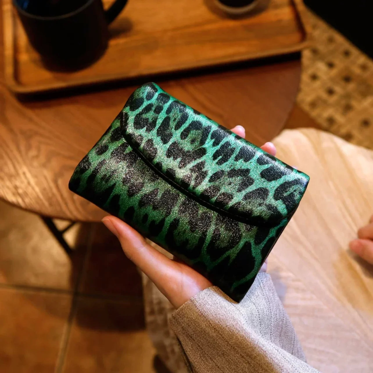 Leopard Print Leather Short Wallet