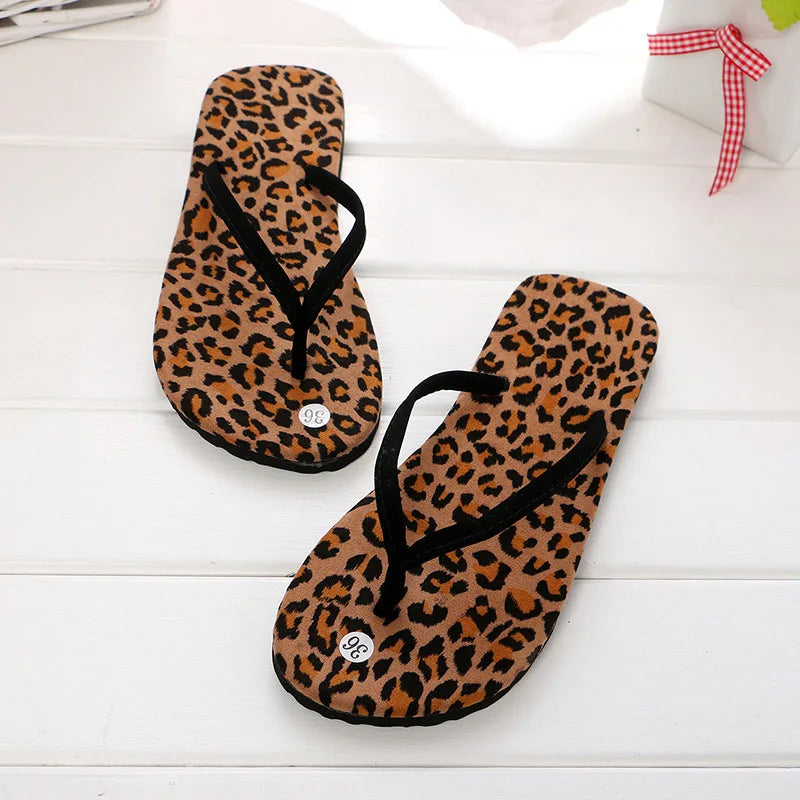 Ladies Leopard Print Flip Flops