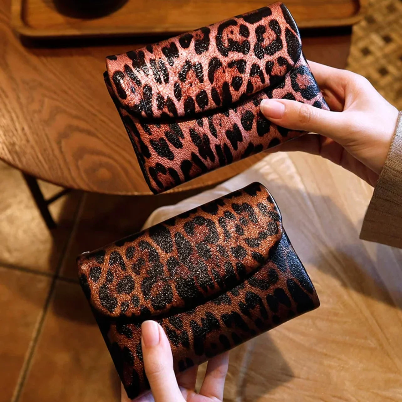 Leopard Print Leather Short Wallet