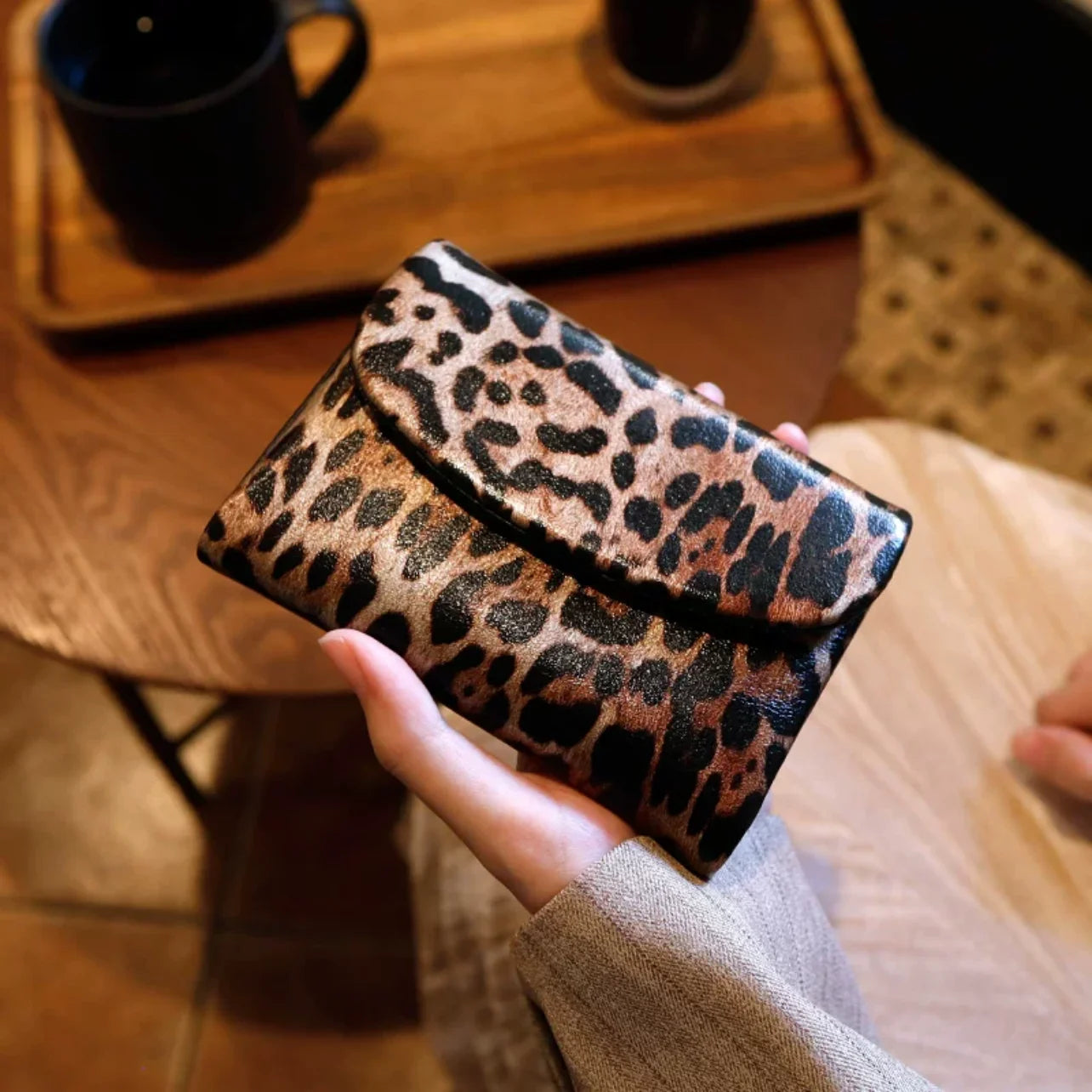 Leopard Print Leather Short Wallet