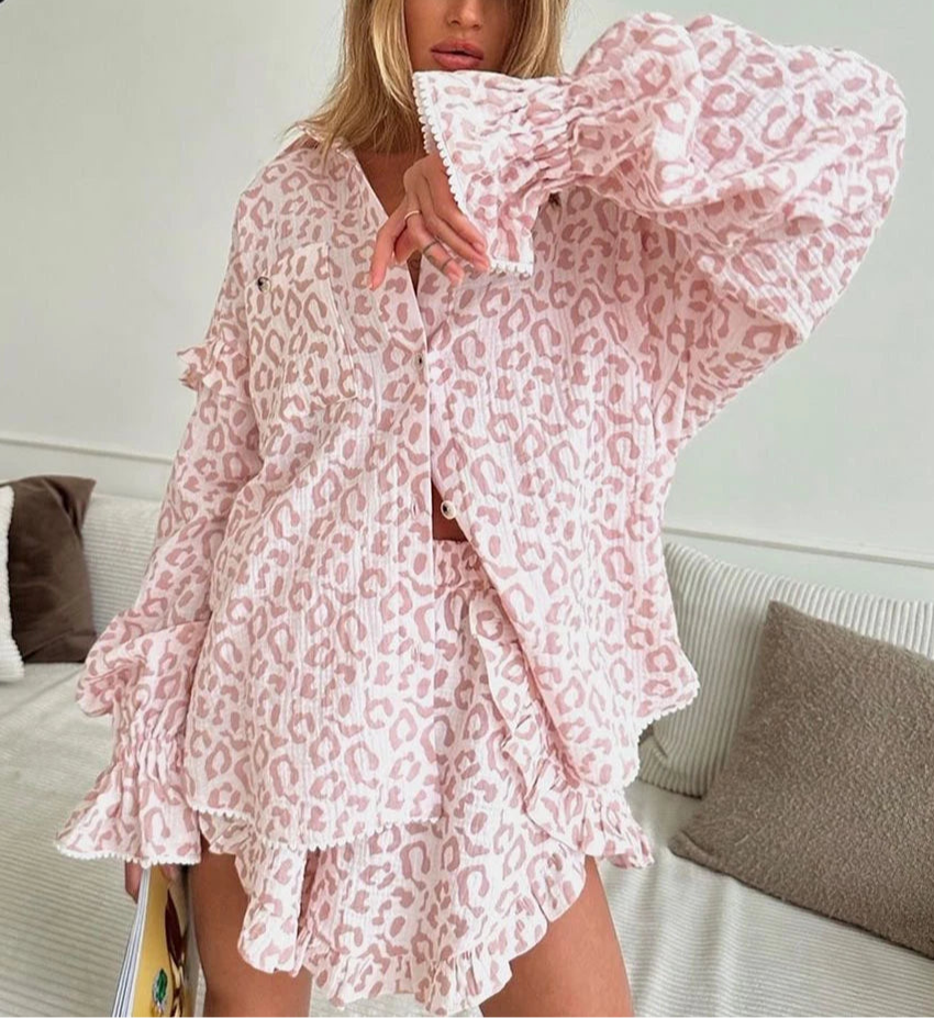 Clacive 2-Piece Leopard Print Cotton Set