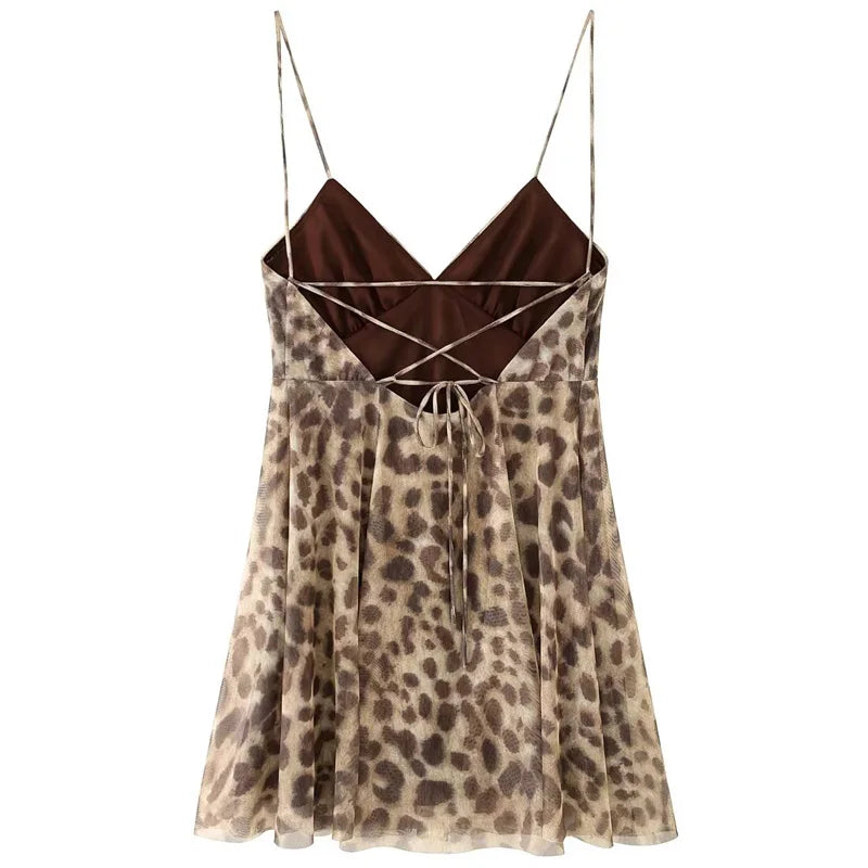 Leopard Print Mesh Slip Mini Dress