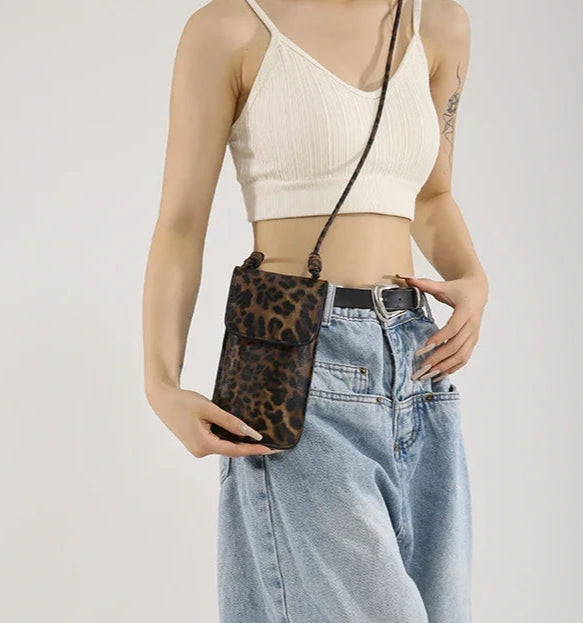 Leopard Print Slim Crossbody Phone Pouch