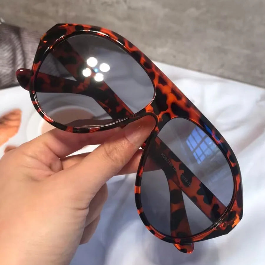 Leopard Print Oversized Aviator Style Sunglasses