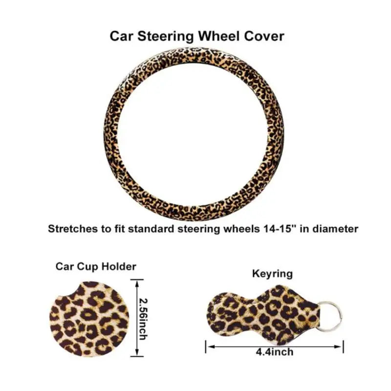 Leopard Print Steering Wheel Cover Set