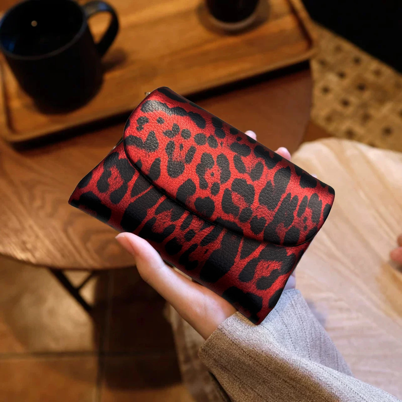 Leopard Print Leather Short Wallet