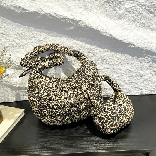 Leopard Print Quilted Padded Bubble Handbag