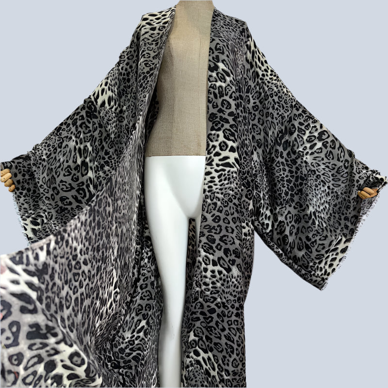 Kimono Cotton-Feel Leopard Print Beach Cover-Up