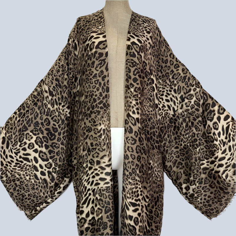 Kimono Cotton-Feel Leopard Print Beach Cover-Up