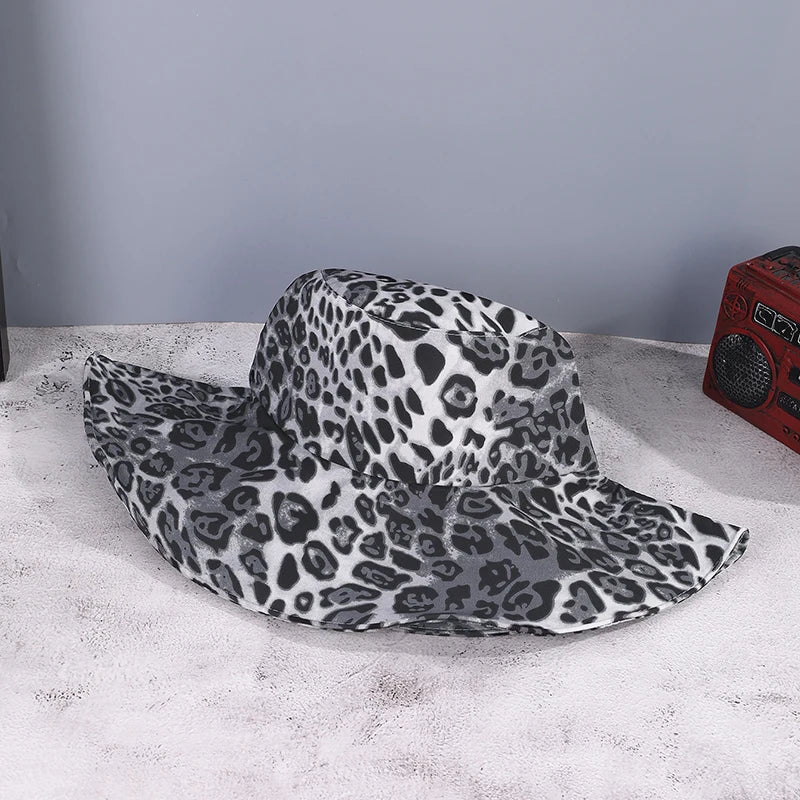 Leopard Print Wide Brim Sun Hat