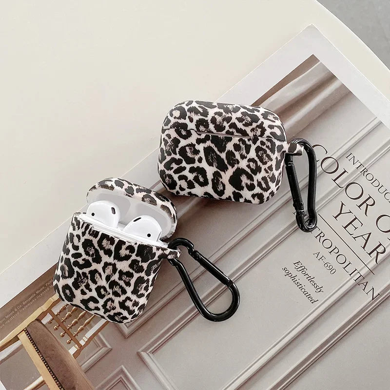 Leopard Print AirPods Case – Silicone Protective Cover with Hook