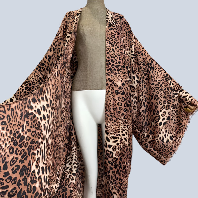 Kimono Cotton-Feel Leopard Print Beach Cover-Up