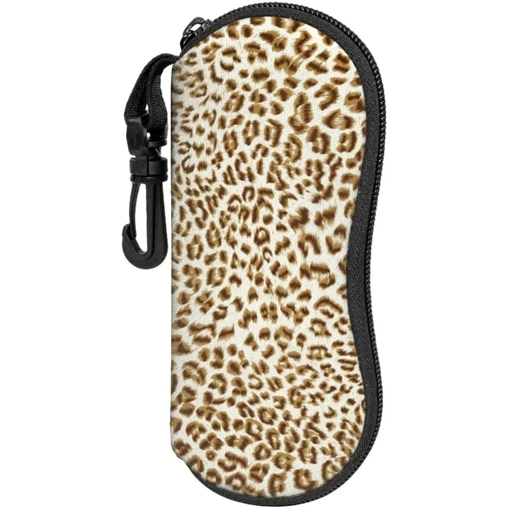 Brown Leopard Print Zippered Glasses Case