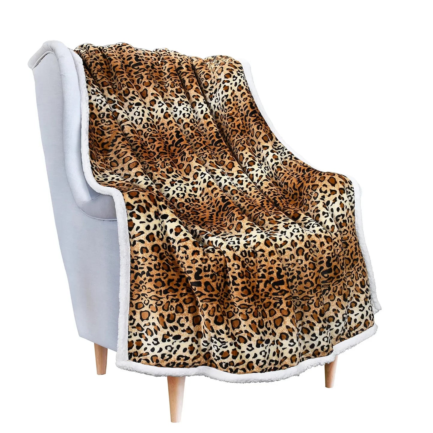 Double Layer Fur Lined Leopard Blanket