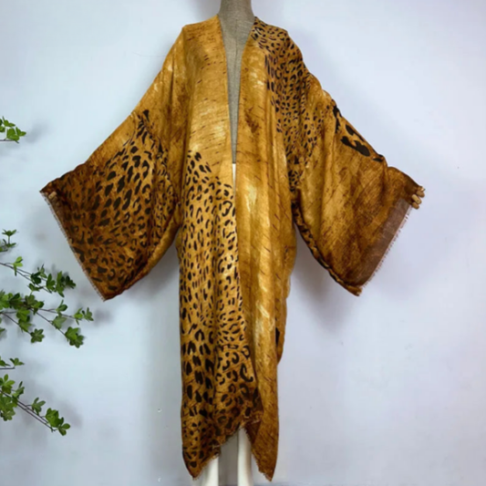 Boho Leopard Print Beach Kimono