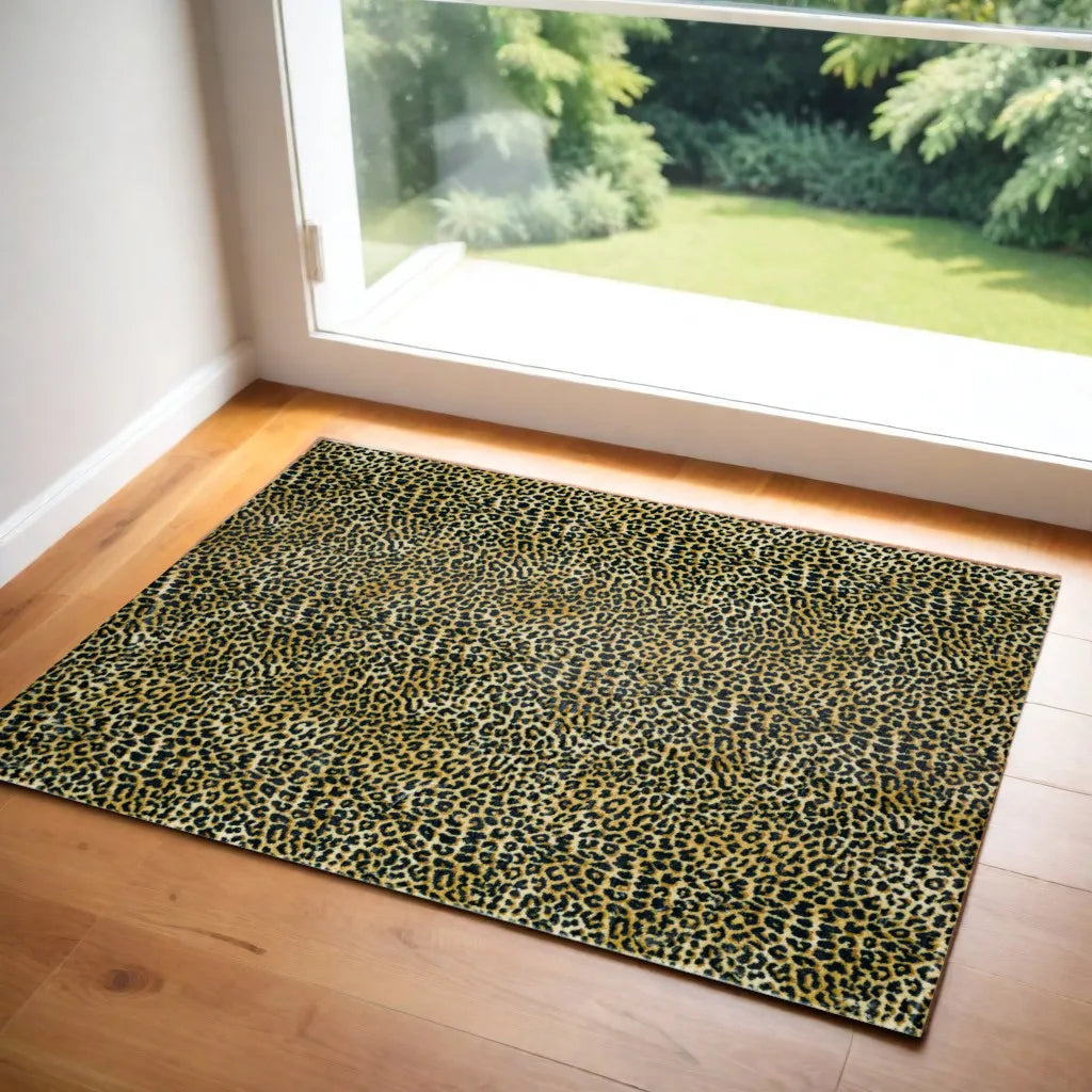 Black And Gold Leopard Print Small Rug