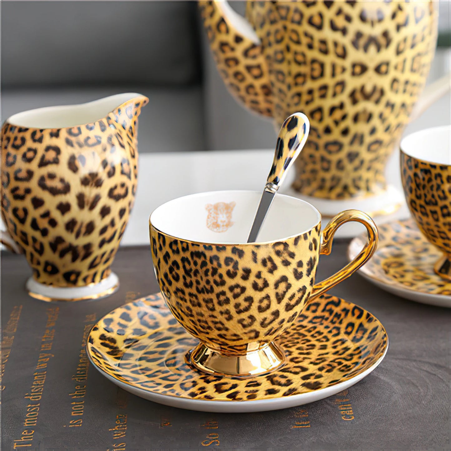 Luxury Leopard Print Bone China Tea Set Items