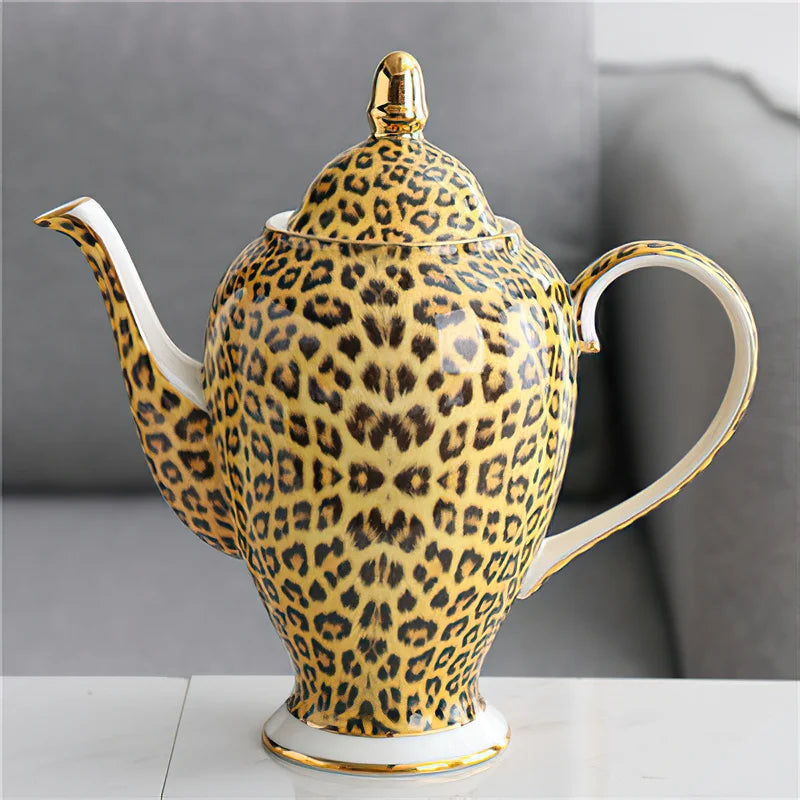 Luxury Leopard Print Bone China Tea Set Items