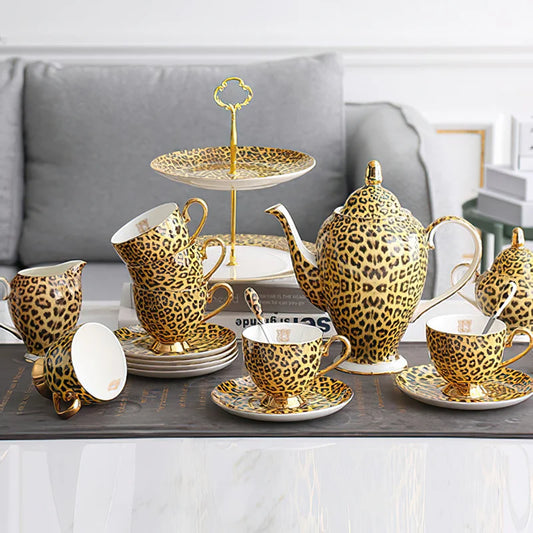 Luxury Leopard Print Bone China Tea Set Items