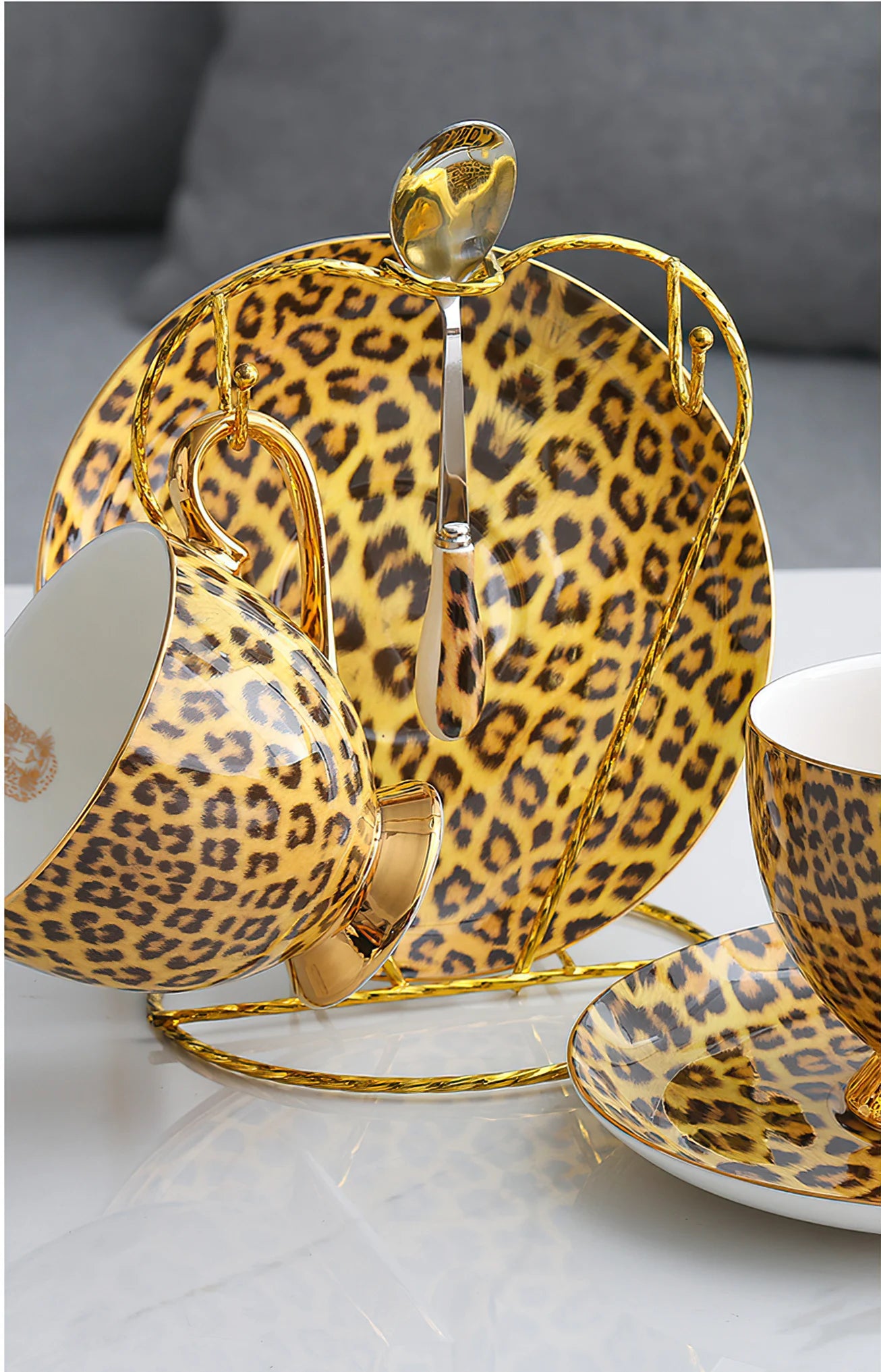 Luxury Leopard Print Bone China Tea Set Items