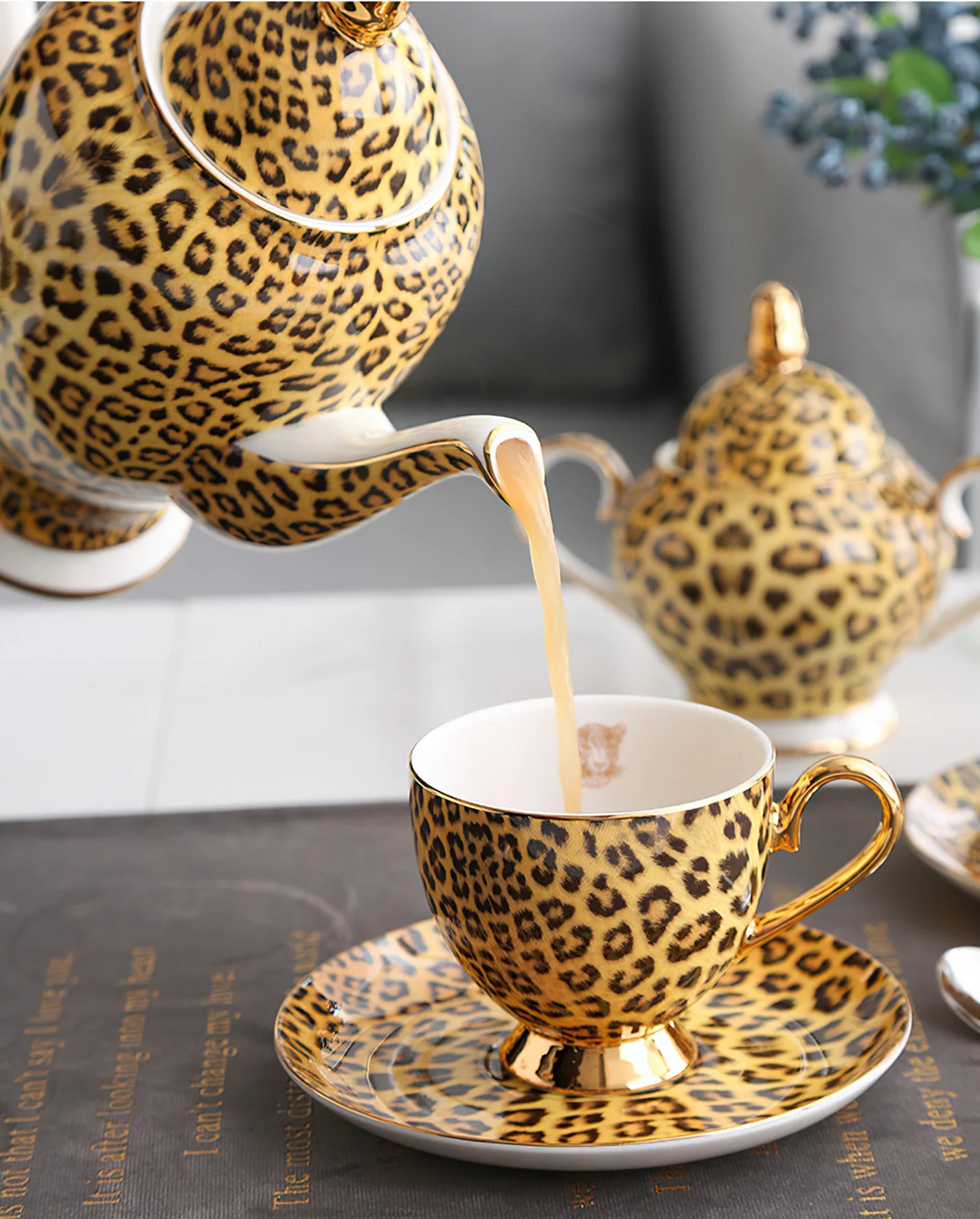 Luxury Leopard Print Bone China Tea Set Items