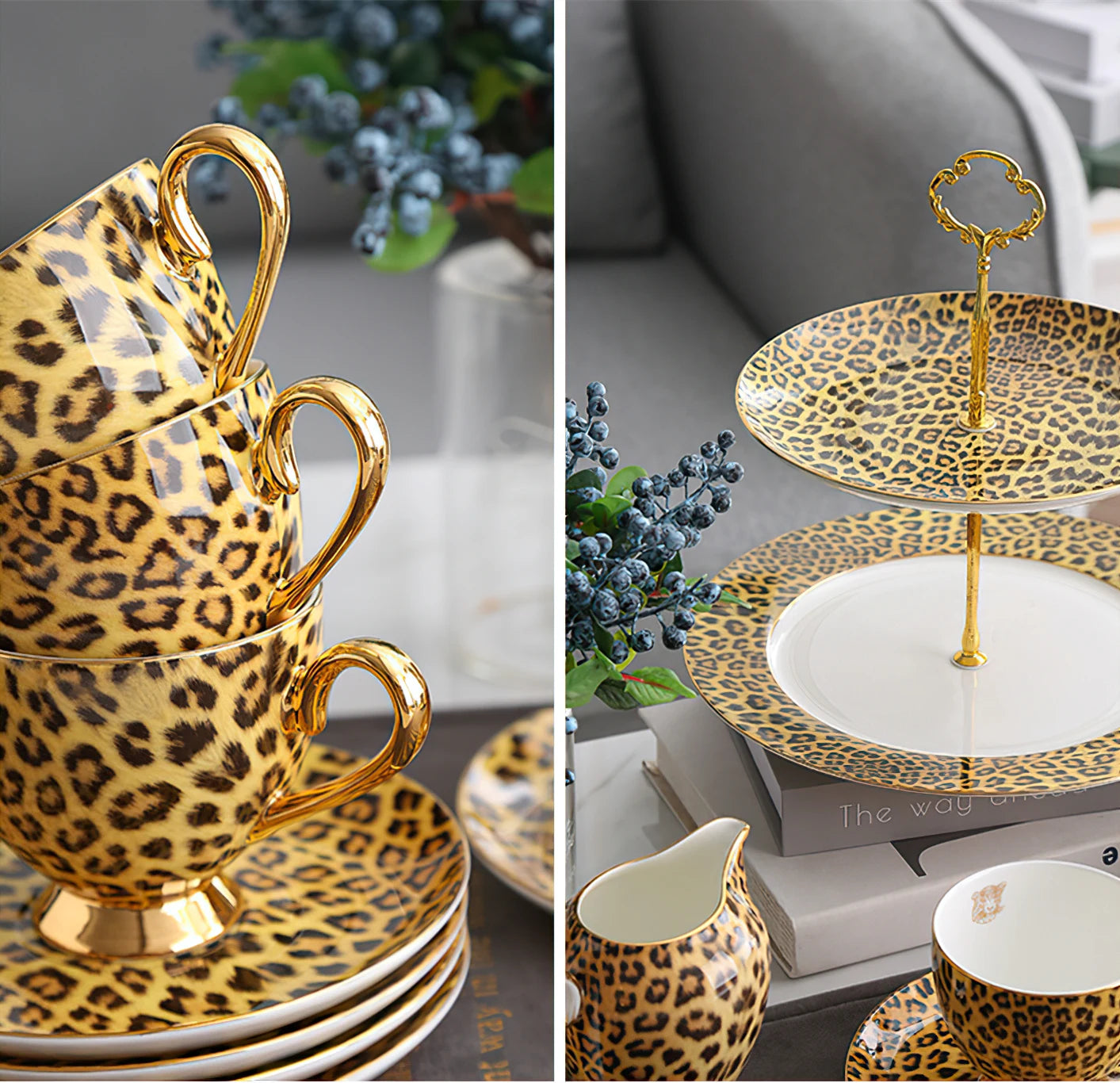 Luxury Leopard Print Bone China Tea Set Items