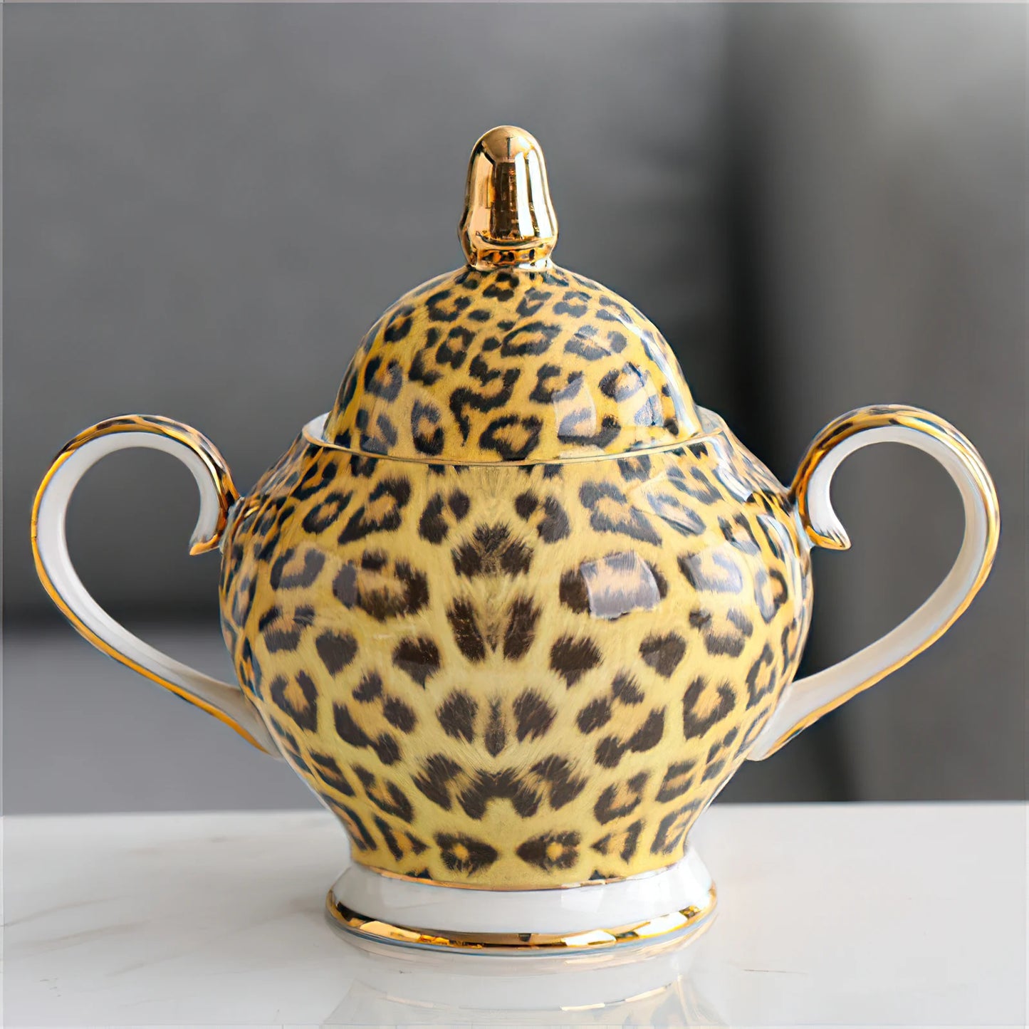 Luxury Leopard Print Bone China Tea Set Items