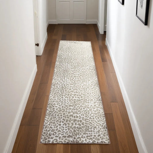 Beige and Cream Leopard Print Runner Rug