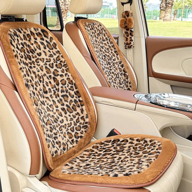 Fluffy Leopard Print Car Seat Covers