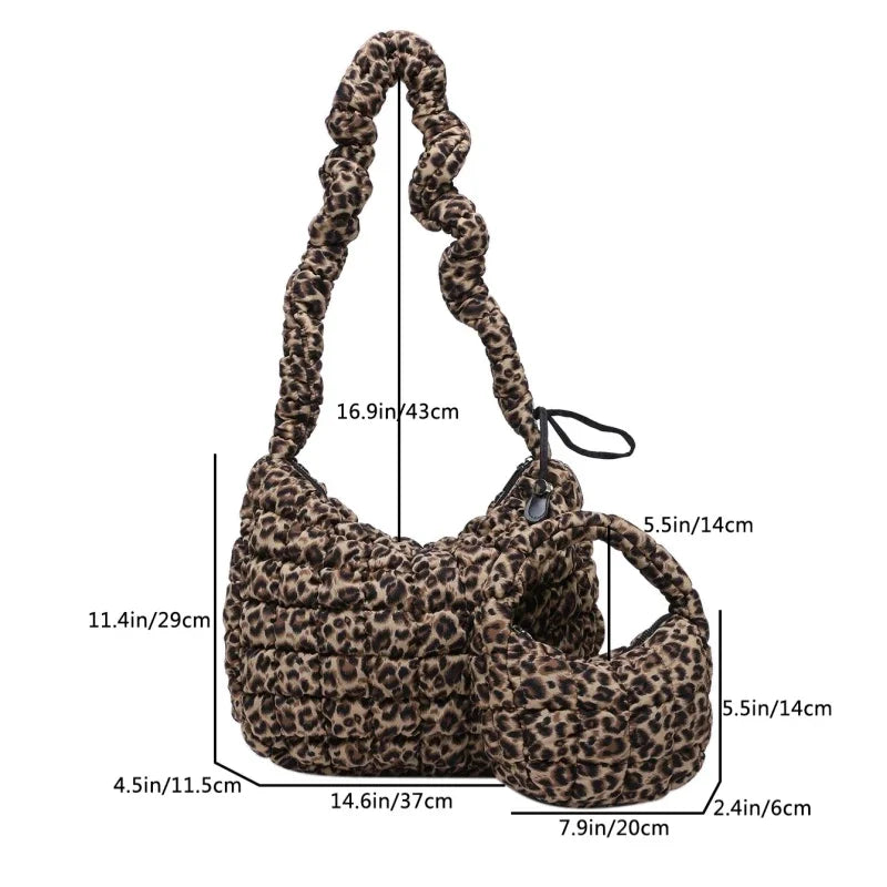 Leopard Print Quilted Padded Bubble Handbag