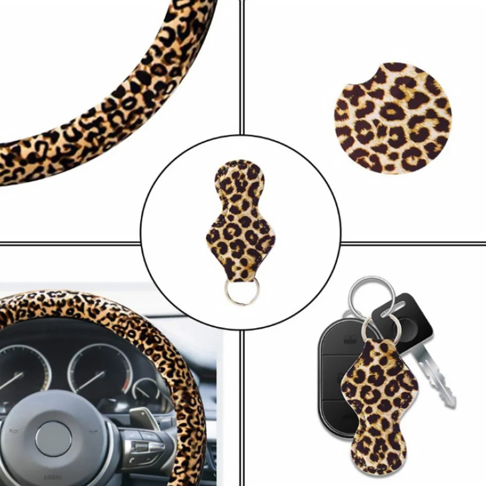Leopard Print Steering Wheel Cover Set