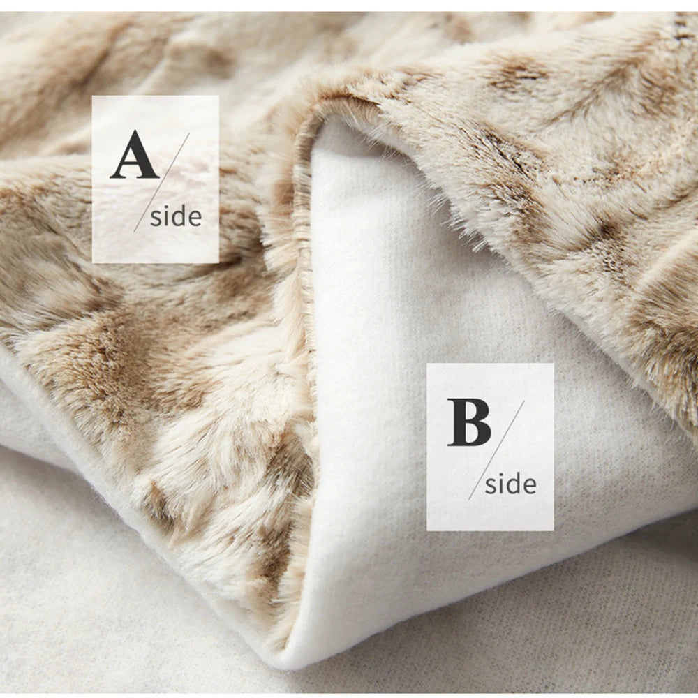 Luxury Thick Beige Leopard Print Winter Throw Blanket