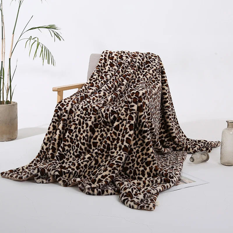 Leopard Print Double-Layer,Soft, Warm & Breathable Plush Throw