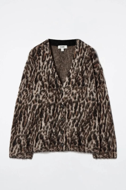 Leopard Print V-Neck Knitted Cardigan