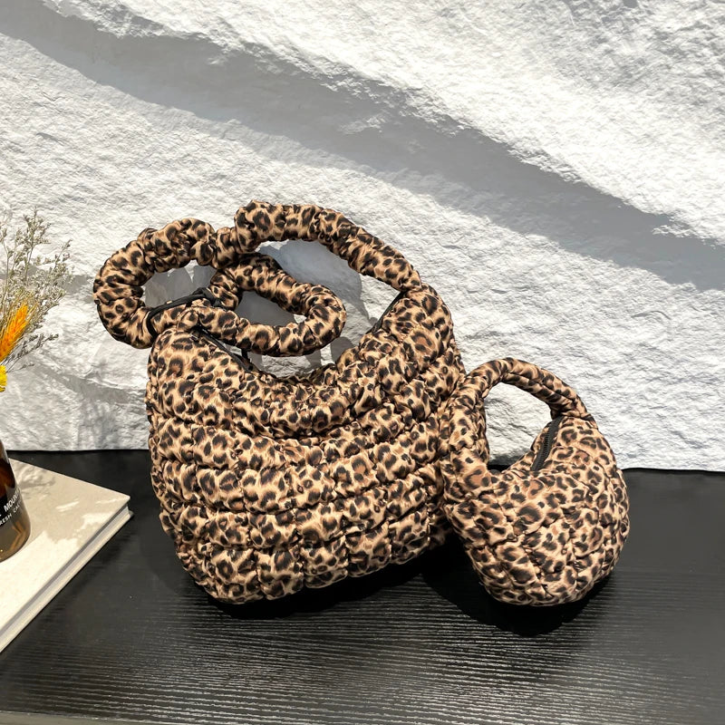Leopard Print Quilted Padded Bubble Handbag
