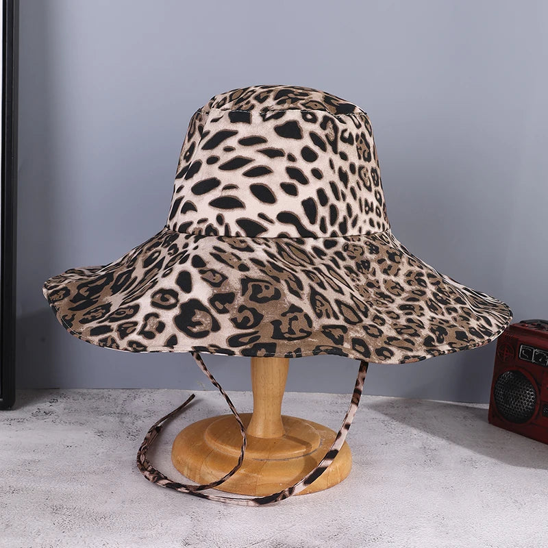 Leopard Print Wide Brim Sun Hat