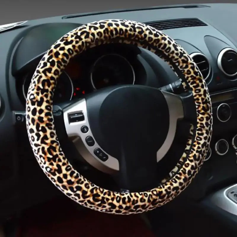 Leopard Print Steering Wheel Cover Set