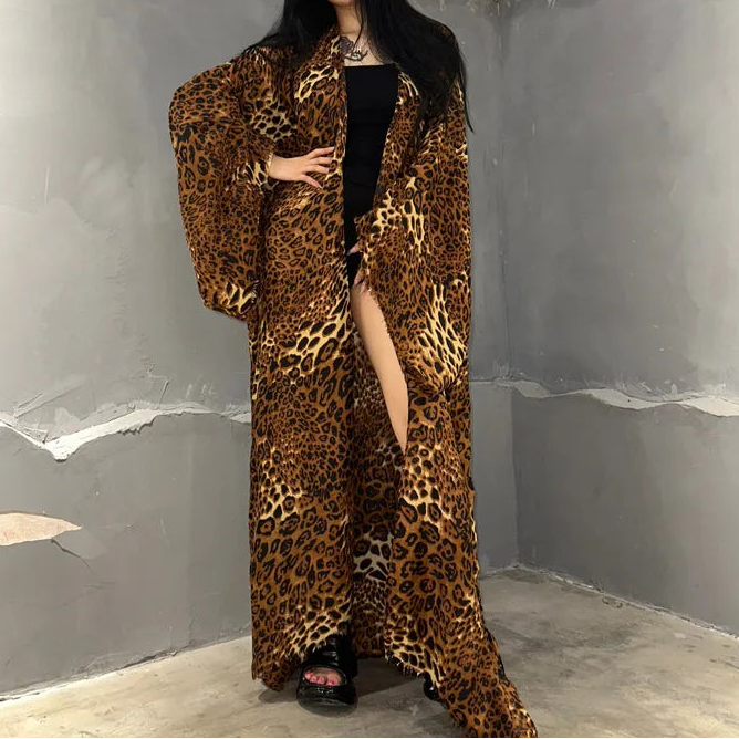 Kimono Cotton-Feel Leopard Print Beach Cover-Up
