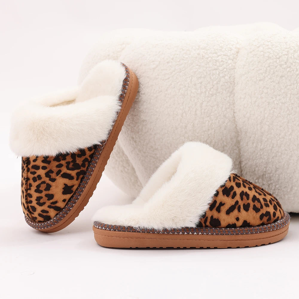 Women’s Fluffy Leopard Fur Lined Slippers